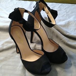 Black Ankle Bow Stiletto Heels